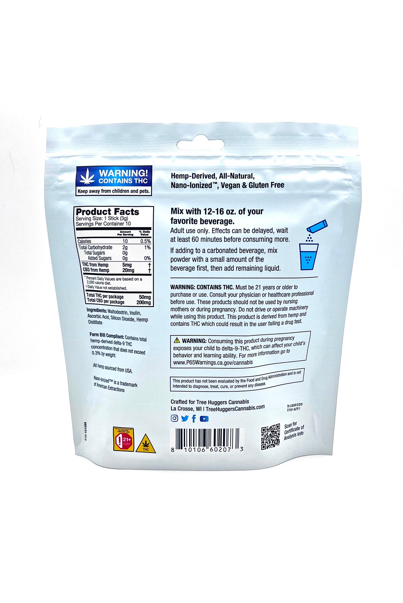 Cannabis Beverage Powder Pouch – Unflavored 5mg (10 sticks per pouch)